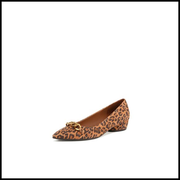 Pointed Toe Ballet Flats with Cut Out Detail 1 Inch Heel Leather Upper